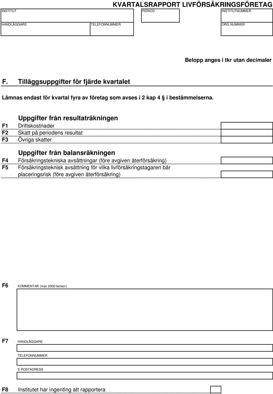 F1 F2 F3 F4 F5 Uppgifter från resultaträkningen Driftskostnader Skatt på periodens resultat Övriga skatter