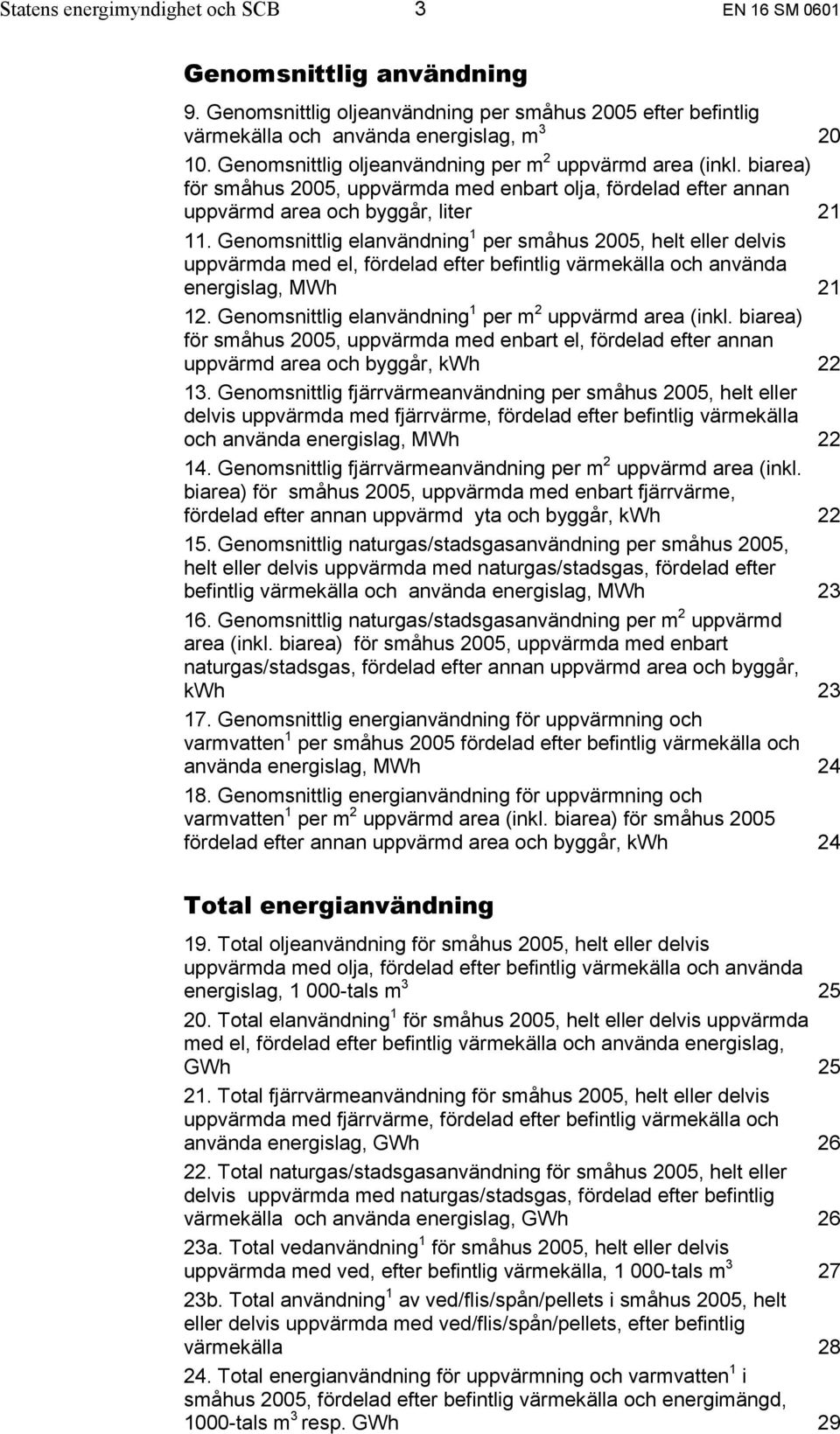 Genomsnittlig elanvändning 1 per småhus 2005, helt eller delvis uppvärmda med el, fördelad efter befintlig värmekälla och använda energislag, MWh 21 12.