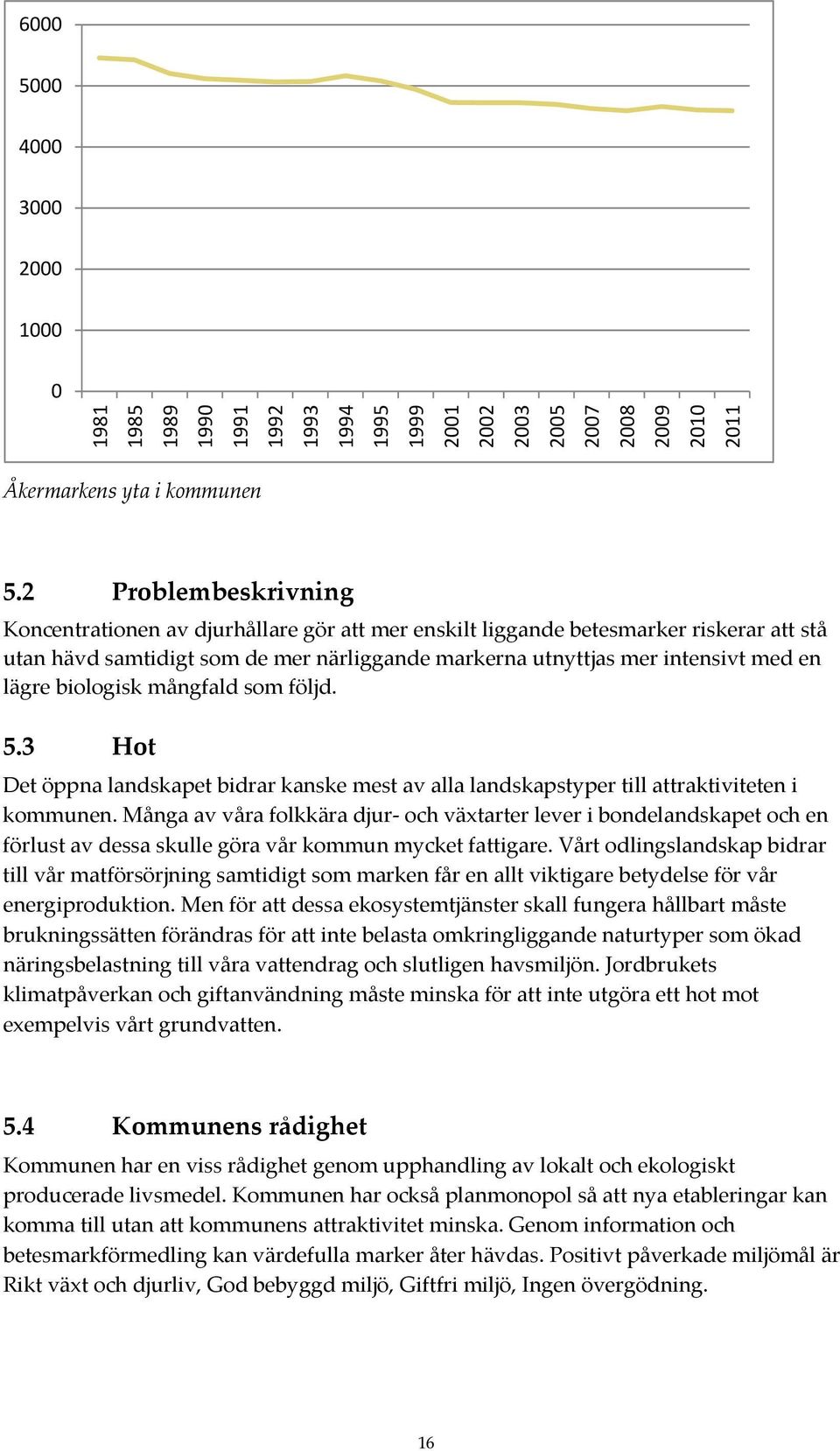 biologisk mångfald som följd. 5.3 Hot Det öppna landskapet bidrar kanske mest av alla landskapstyper till attraktiviteten i kommunen.