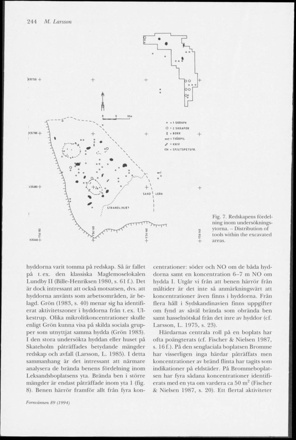61 f). Det är dock intressant att också motsatsen, dvs. att hyddorna använts som arbetsområden, är belagd. Grön (1983, s. 40) menar sig ha identifierat aktivitetszoner i hyddorna från t. ex.