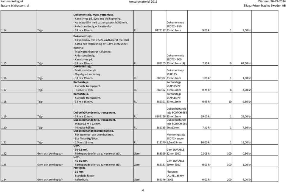 - Tillverkad av mist 50% växtbaserat material - Kära och förpackig av 100 % återvuet material - Med vattebaserat häftäme. - Åldersbestädig, - Ka skrivas på. - 33 m x 19 mm. RL 883205 Dokumettejp.