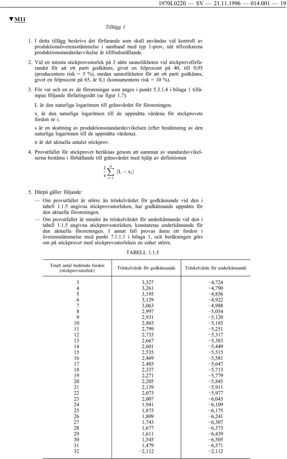 2. Vid en minsta stickprovsstorlek på 3 sätts sannolikheten vid stickprovsförfarandet för att ett parti godkänns, givet en felprocent på 40, till 0,95 (producentens risk = 5 %), medan sannolikheten