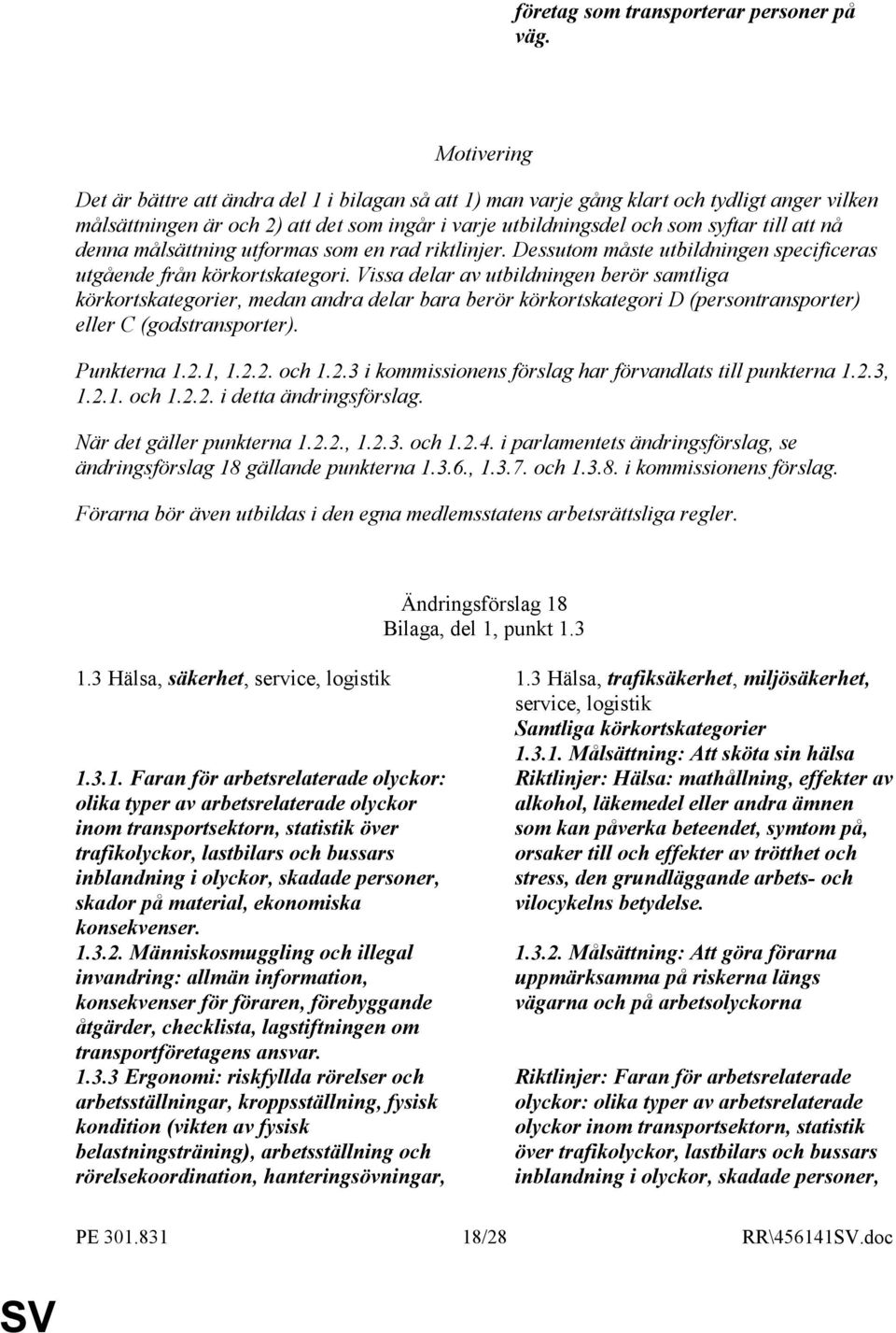 målsättning utformas som en rad riktlinjer. Dessutom måste utbildningen specificeras utgående från körkortskategori.