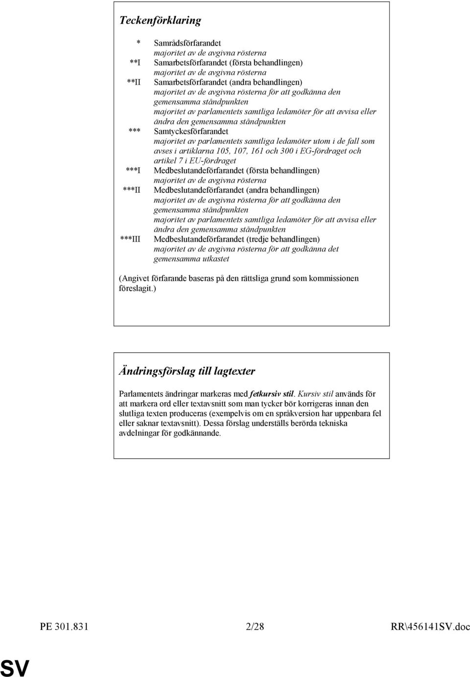 Samtyckesförfarandet majoritet av parlamentets samtliga ledamöter utom i de fall som avses i artiklarna 105, 107, 161 och 300 i EG-fördraget och artikel 7 i EU-fördraget ***I Medbeslutandeförfarandet