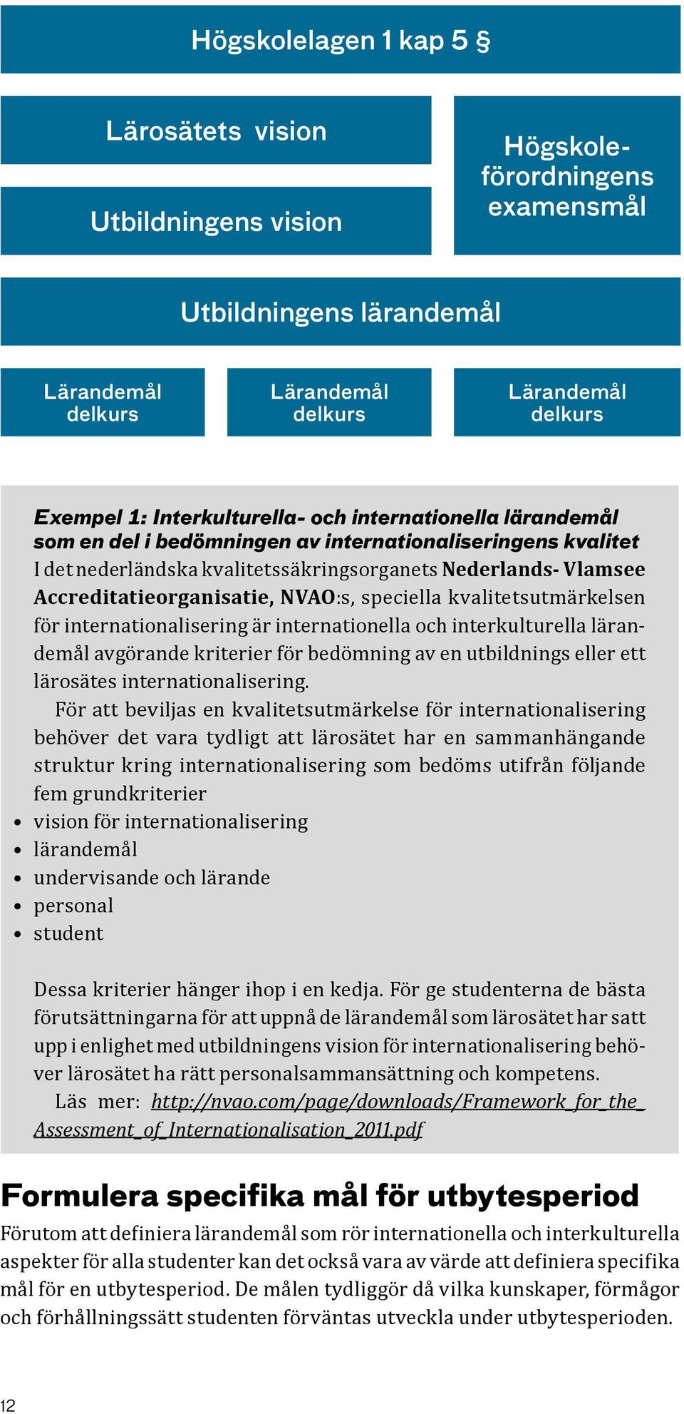 NVAO:s, speciella kvalitetsutmärkelsen för internationalisering är internationella och interkulturella lärandemål avgörande kriterier för bedömning av en utbildnings eller ett lärosätes