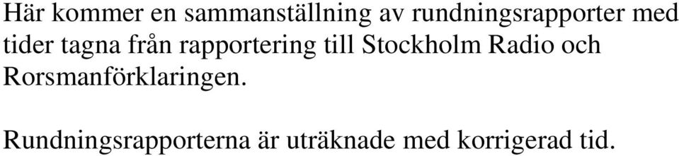 rapportering till Stockholm Radio och