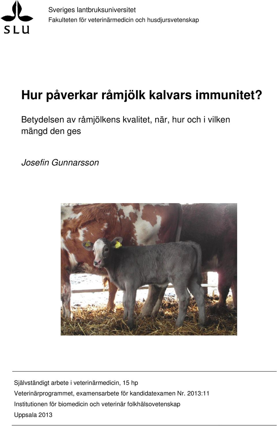 Betydelsen av råmjölkens kvalitet, när, hur och i vilken mängd den ges Josefin Gunnarsson
