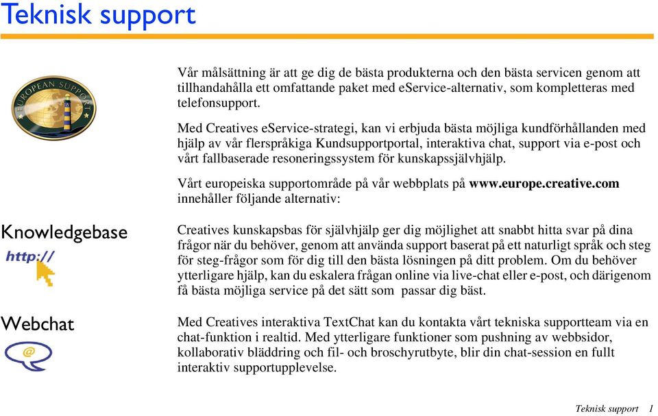 resoneringssystem för kunskapssjälvhjälp. Vårt europeiska supportområde på vår webbplats på www.europe.creative.
