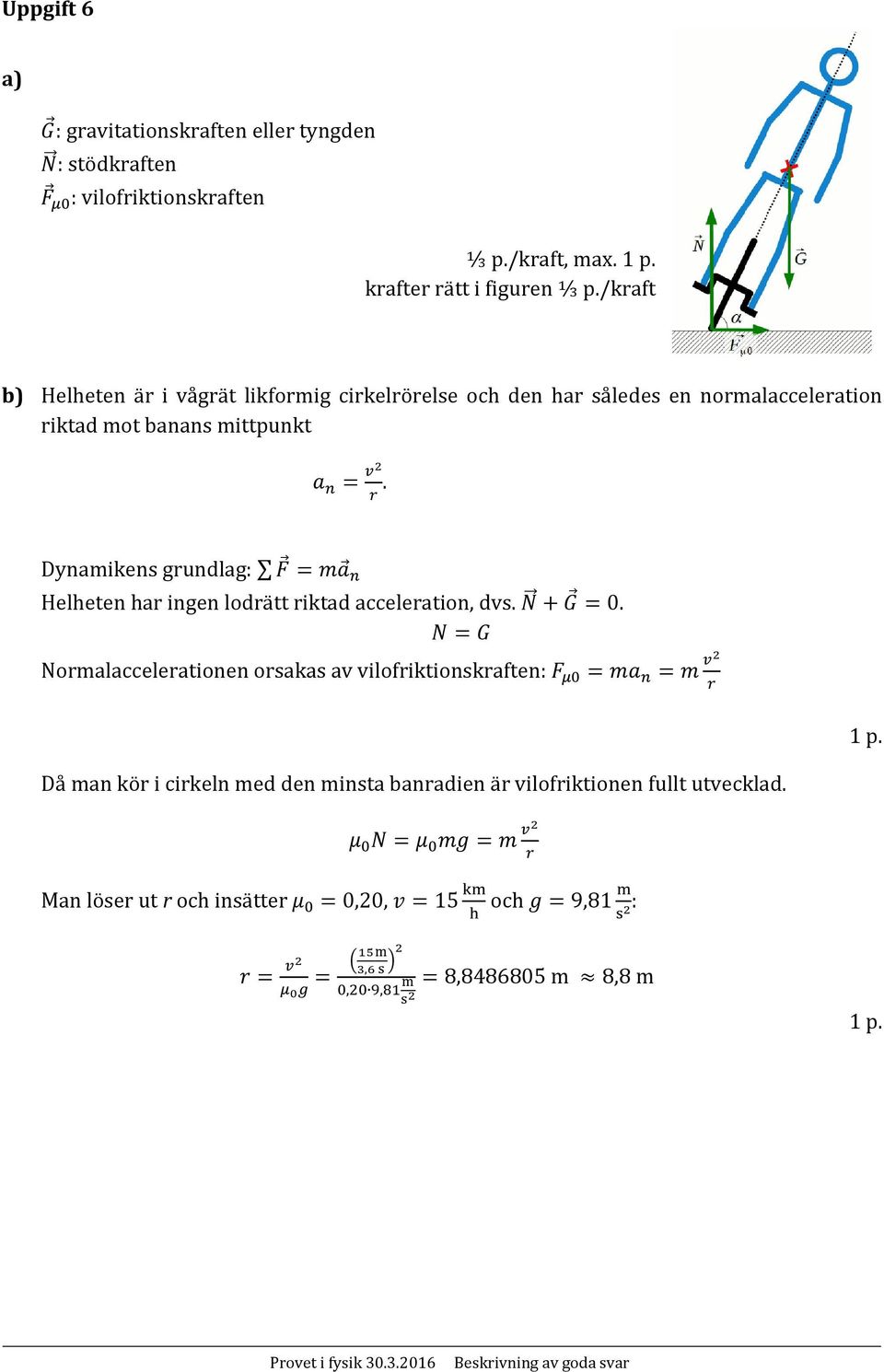 Dynamikens grundlag: Helheten har ingen lodrätt riktad acceleration, dvs. 0.