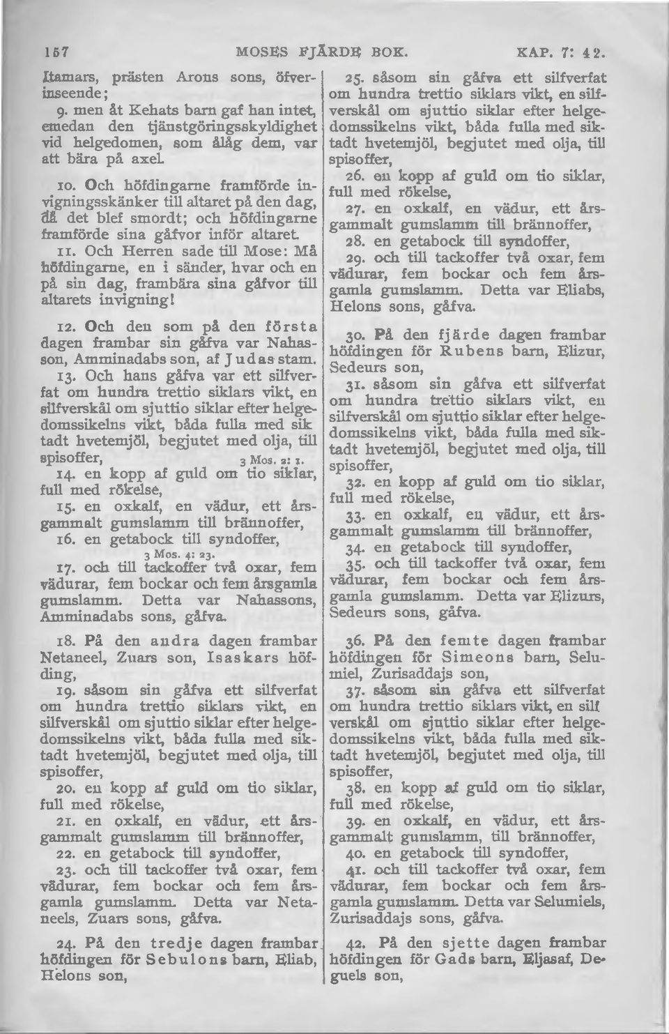 Och höfdingarne framförde invigningsskänker till altaret på den dag, <lii. det blef smordt; och höfdingarne framförde sina gåfvor inför altaret. r I.