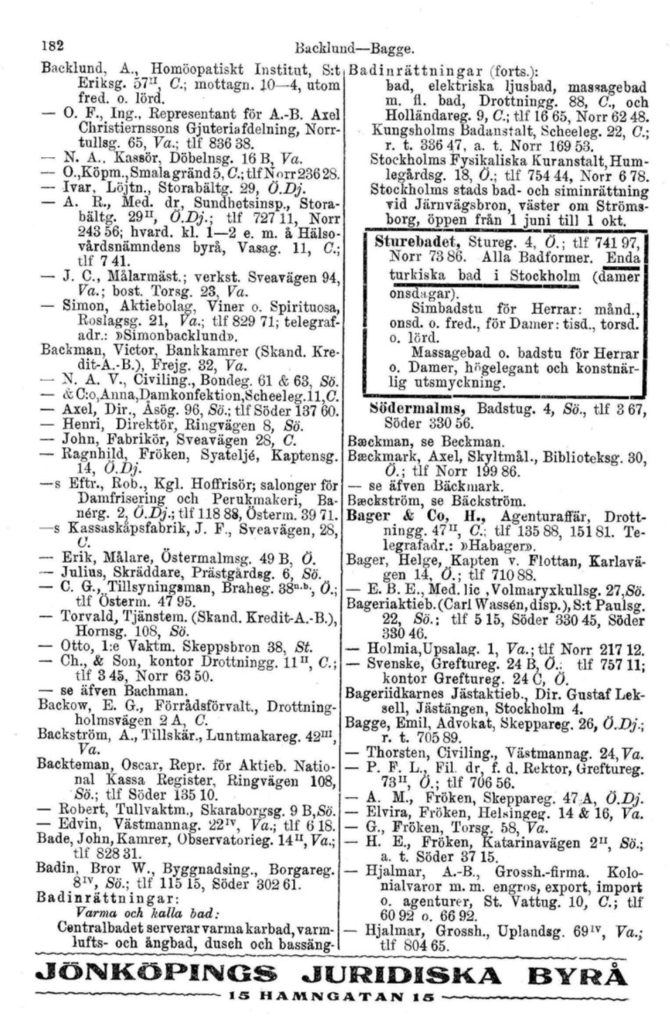 , Representant för A.-B. Axel Holländareg. 9, C.; tlf 1665, Norr 62 48. Christiernssons Gjuteris fdelning, Norrtullsg. 65, Va.; tlf 83638. r. t. 33647, a. t. Norr 16953.