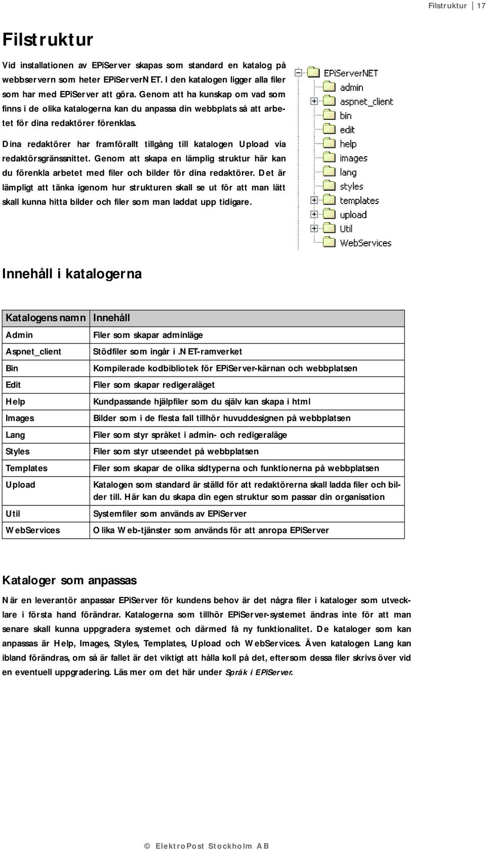 Dina redaktörer har framförallt tillgång till katalogen Upload via redaktörsgränssnittet. Genom att skapa en lämplig struktur här kan du förenkla arbetet med filer och bilder för dina redaktörer.