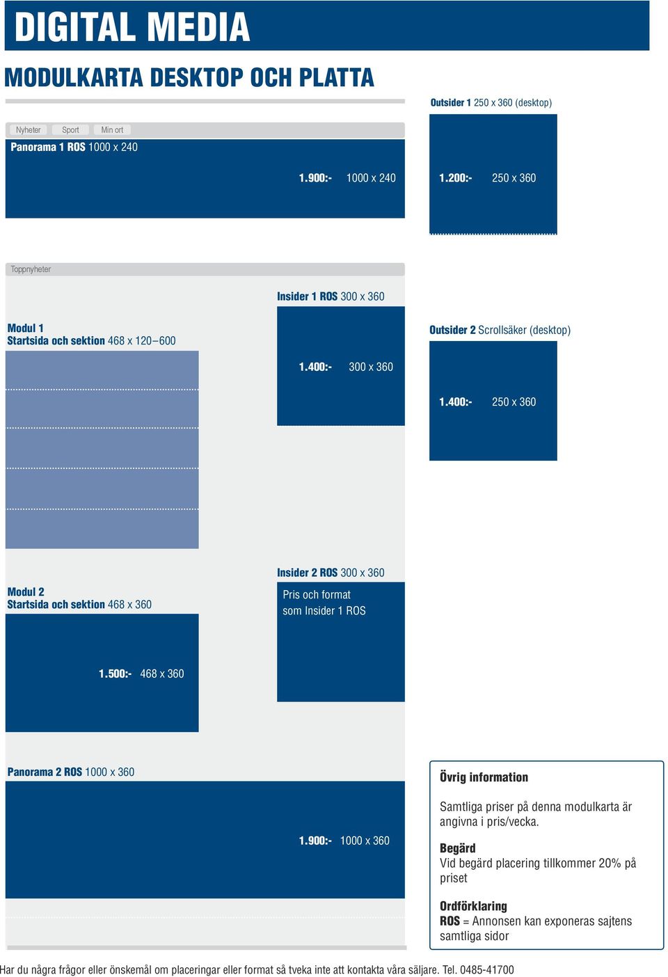 400:- 250 x 360 Modul 2 Startsida och sektion 468 x 360 Insider 2 ROS 300 x 360 Pris och format som Insider 1 ROS 1.500:- 468 x 360 Panorama 2 ROS 1000 x 360 Övrig information 1.