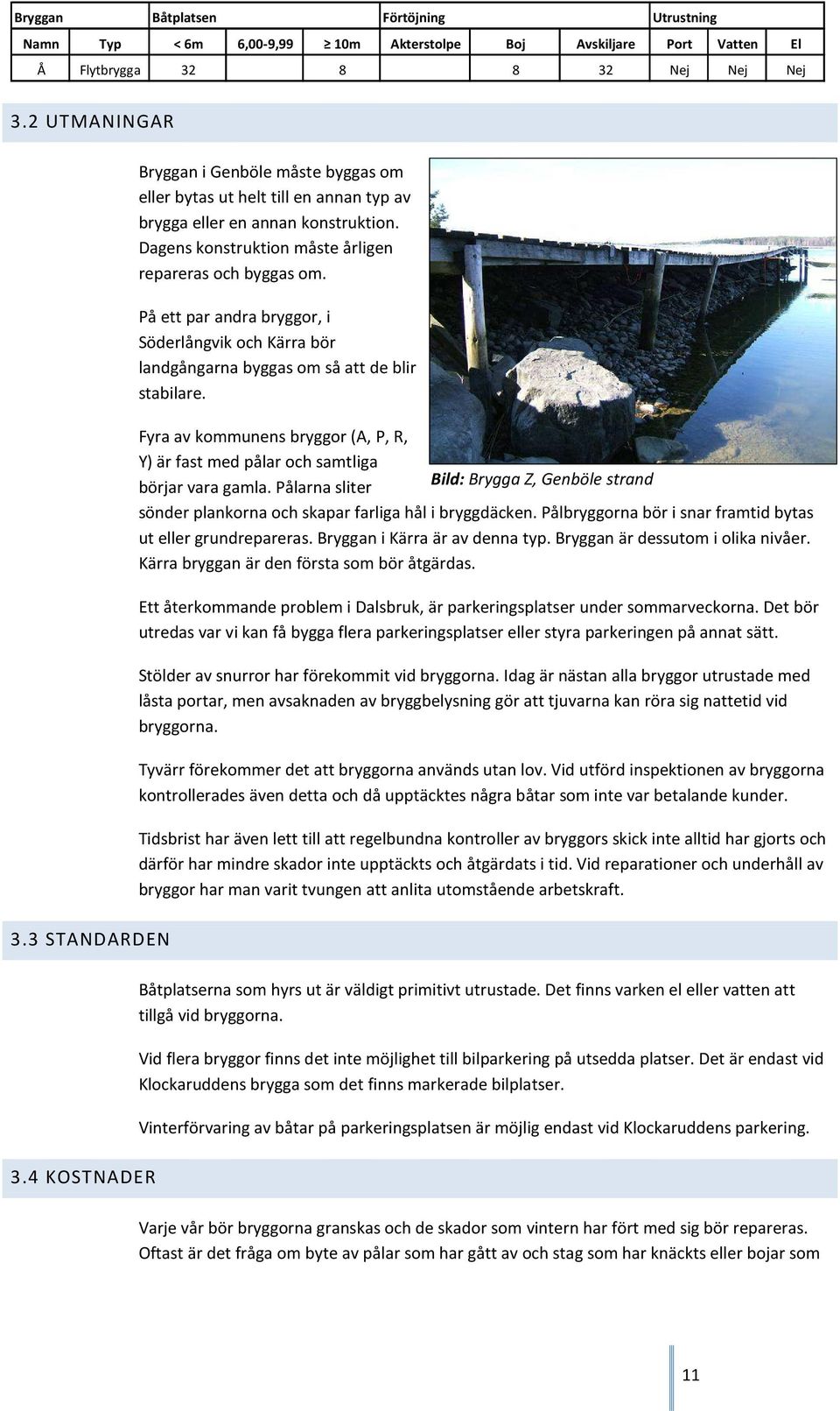 På ett par andra bryggor, i Söderlångvik och Kärra bör landgångarna byggas om så att de blir stabilare. Fyra av kommunens bryggor (A, P, R, Y) är fast med pålar och samtliga börjar vara gamla.