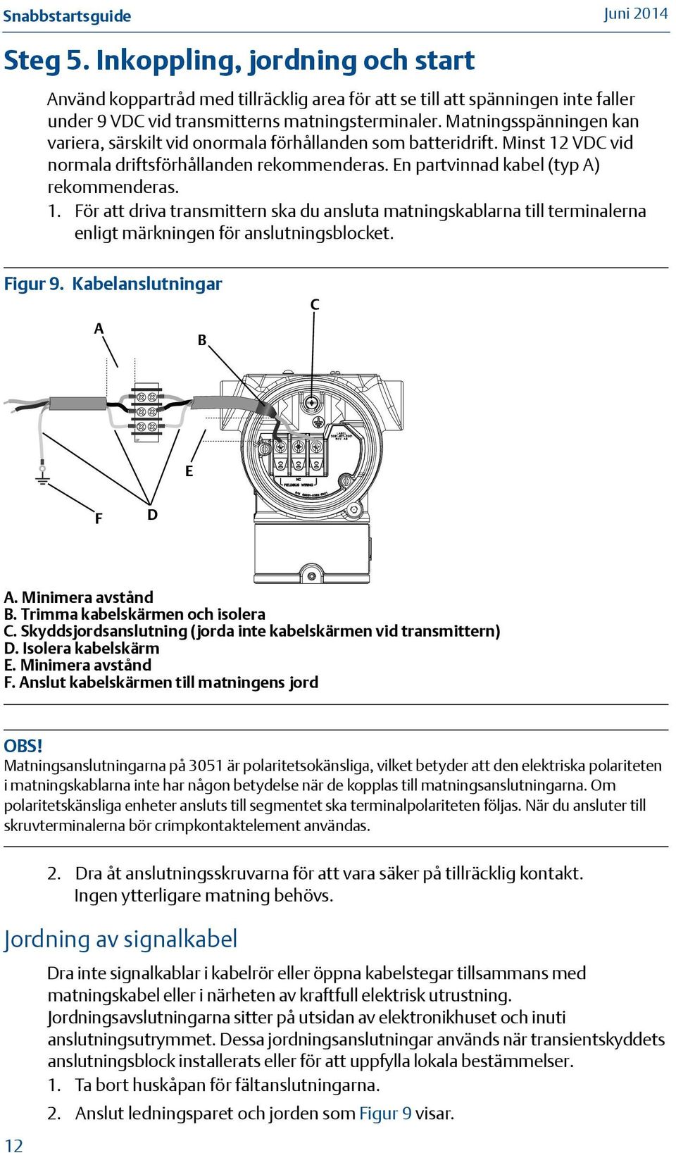 VDC vid normala driftsförhållanden rekommenderas. En partvinnad kabel (typ A) rekommenderas. 1.