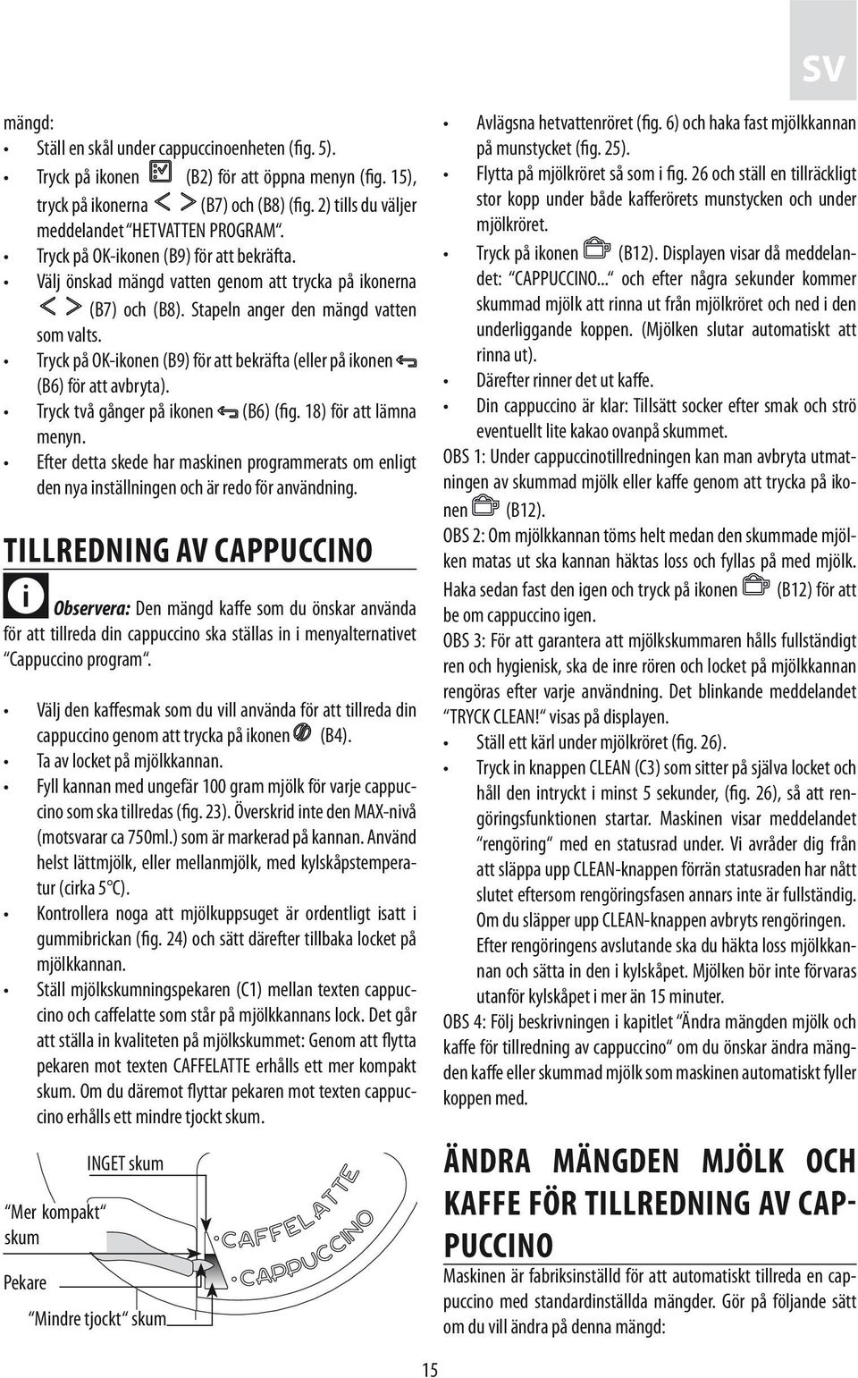 Tryck på OK-ikonen (B9) för att bekräfta (eller på ikonen (B6) för att avbryta). Tryck två gånger på ikonen (B6) (fig. 18) för att lämna menyn.