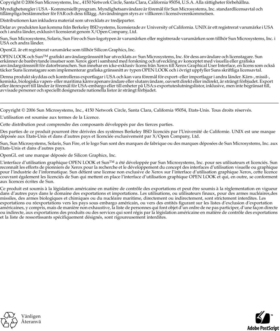 Distributionen kan inkludera material som utvecklats av tredjeparter. Delar av produkten kan komma från Berkeley BSD systems, licensierade av University of California.