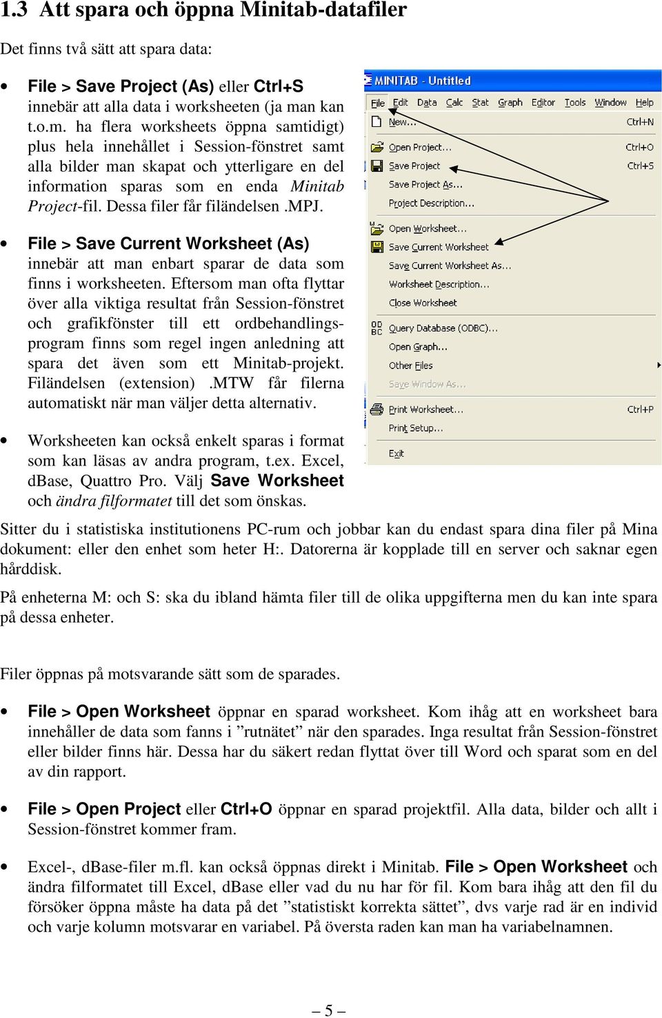 Dessa filer får filändelsen.mpj. File > Save Current Worksheet (As) innebär att man enbart sparar de data som finns i worksheeten.