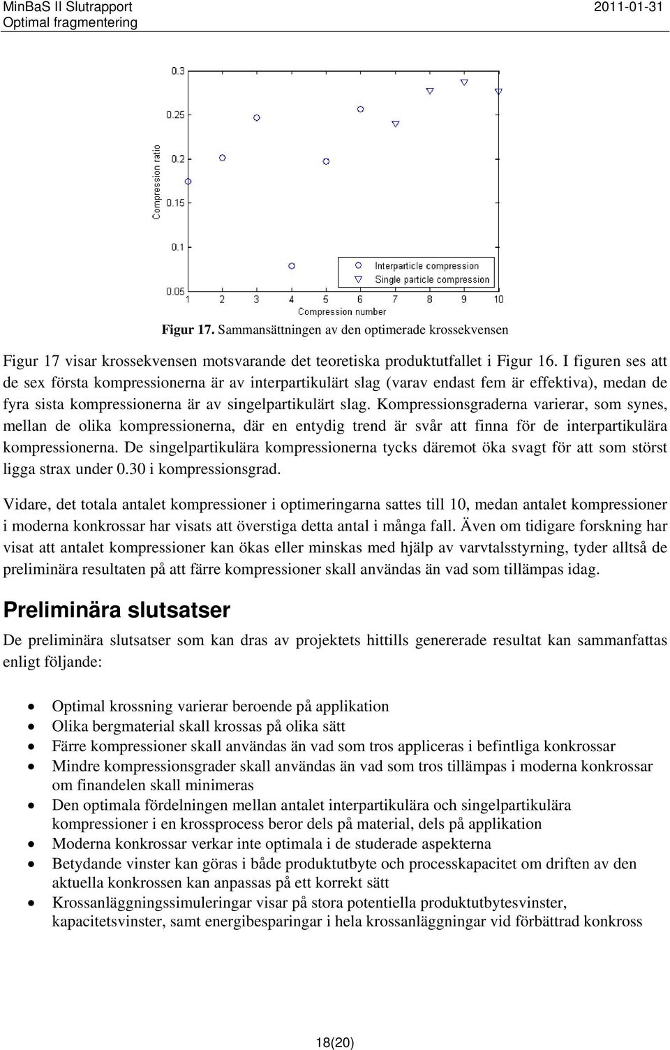 Kompressionsgraderna varierar, som synes, mellan de olika kompressionerna, där en entydig trend är svår att finna för de interpartikulära kompressionerna.