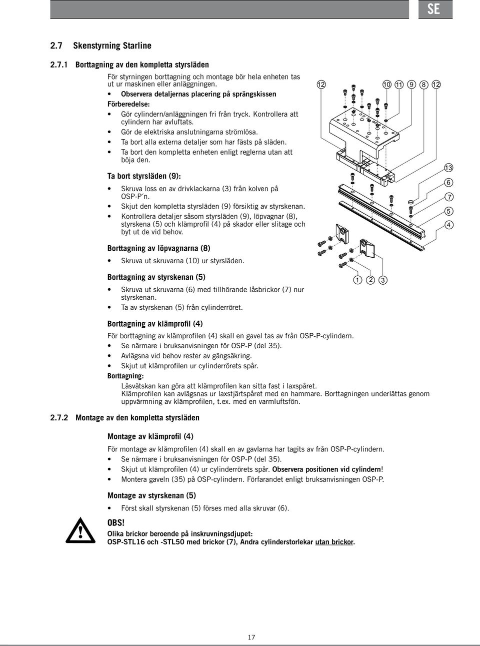 Ta bort alla externa detaljer som har fästs på släden. Ta bort den kompletta enheten enligt reglerna utan att böja den.