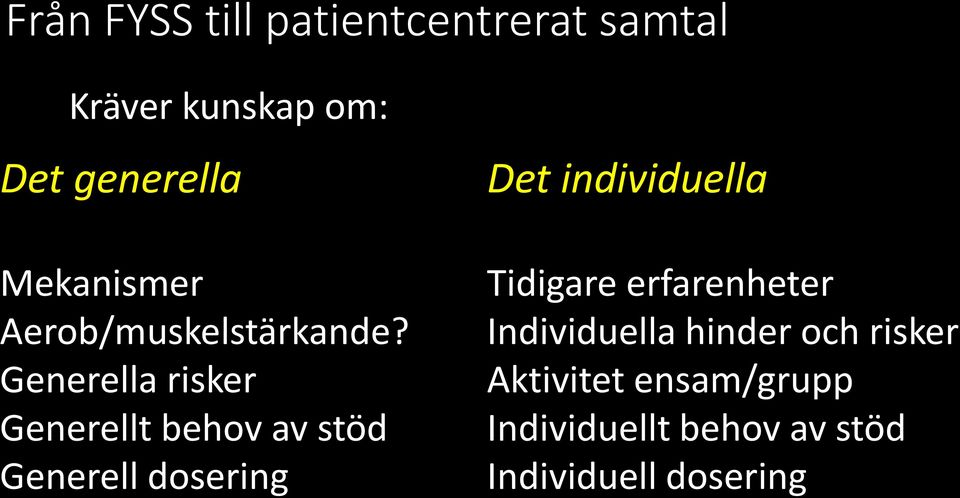 Generella risker Generellt behov av stöd Generell dosering Tidigare