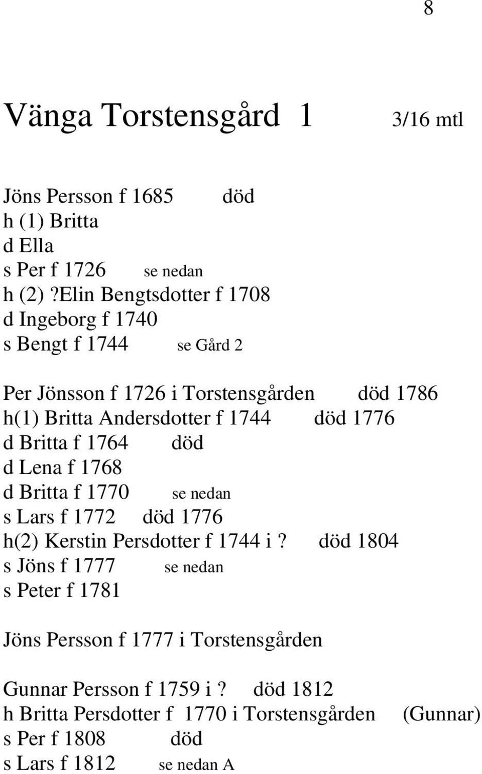f 1744 död 1776 d Britta f 1764 död d Lena f 1768 d Britta f 1770 s Lars f 1772 död 1776 h(2) Kerstin Persdotter f 1744 i?