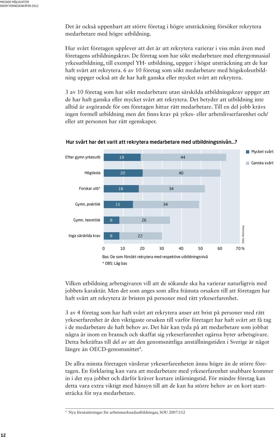 De företag som har sökt medarbetare med eftergymnasial yrkesutbildning, till exempel YH- utbildning, uppger i högst utsträckning att de har haft svårt att rekrytera.