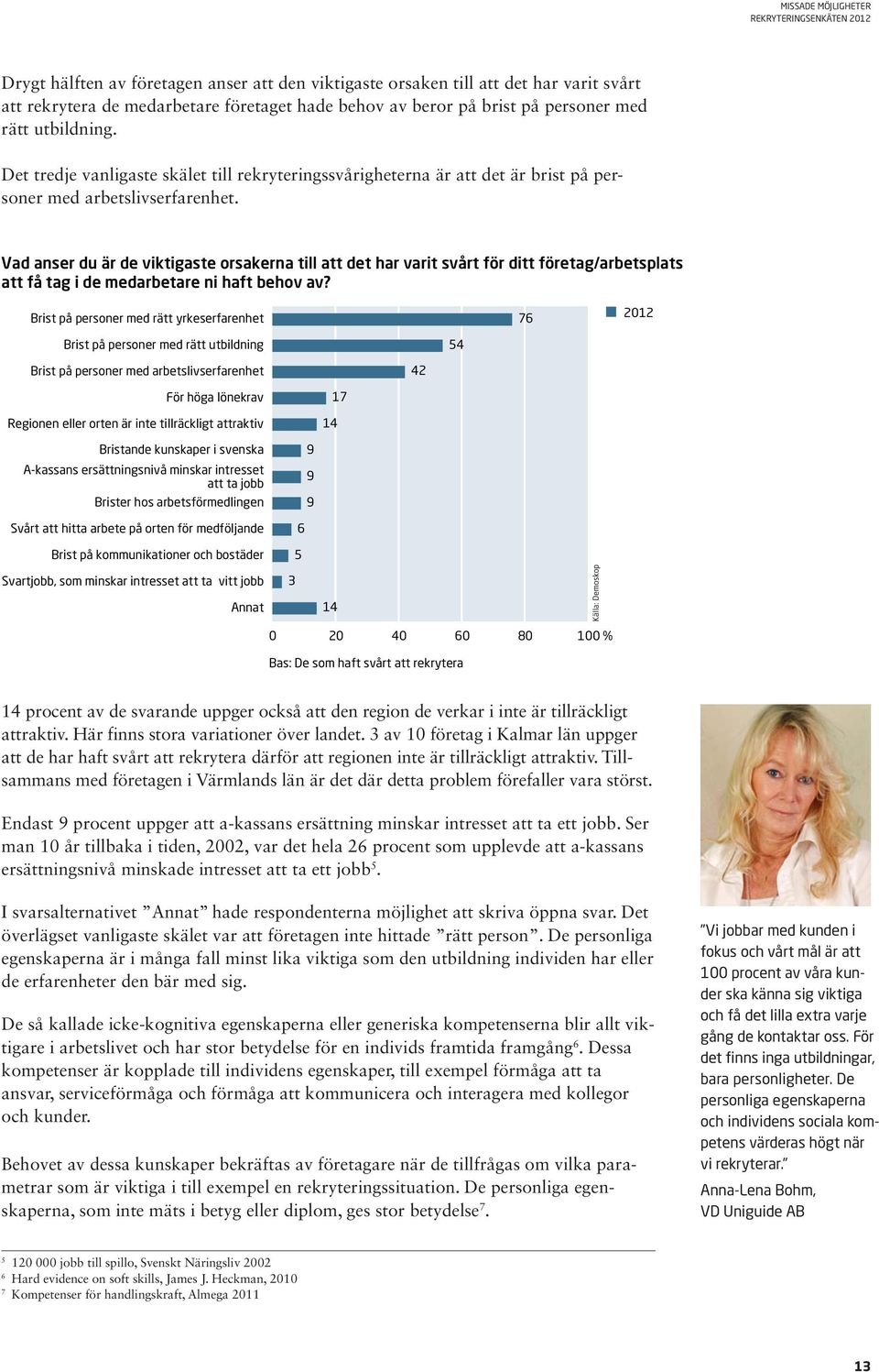 Vad anser du är de viktigaste orsakerna till att det har varit svårt för ditt företag/arbetsplats att få tag i de medarbetare ni haft behov av?