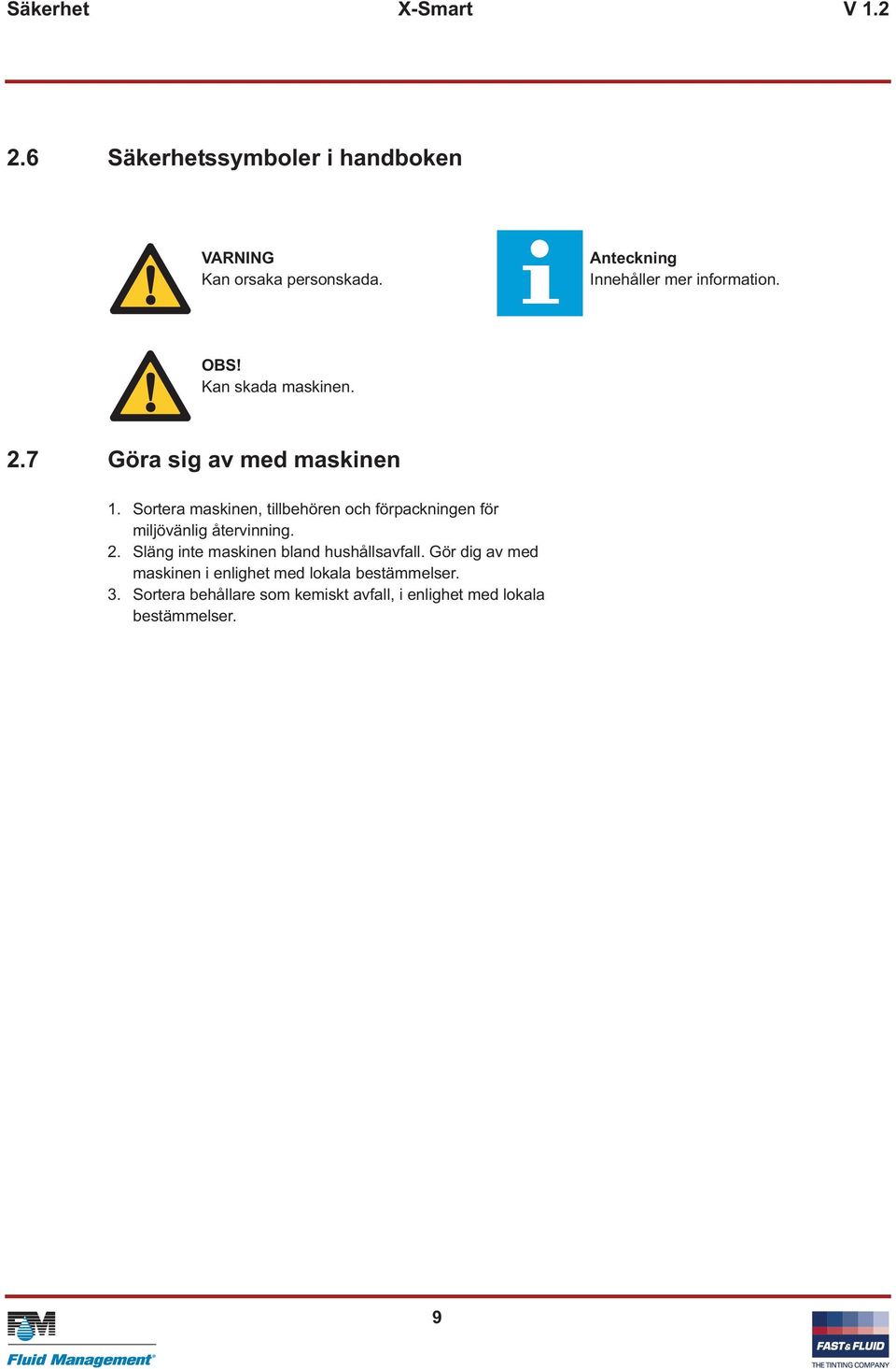 Sortera maskinen, tillbehören och förpackningen för miljövänlig återvinning. 2.