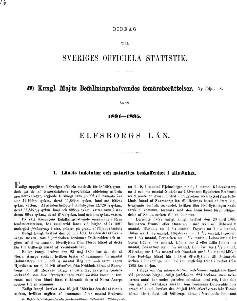 12,792'2s qvkin., deraf ll,889"oi qvkm. land och 903-25 qvkm. vatten. Af arealen belöpte å landsbygden 12,726'o3 qvkra., deraf H.827'38 qvkm. land och 898'tiä qvkm. vatten samt å städerna 66-23 qvkm.