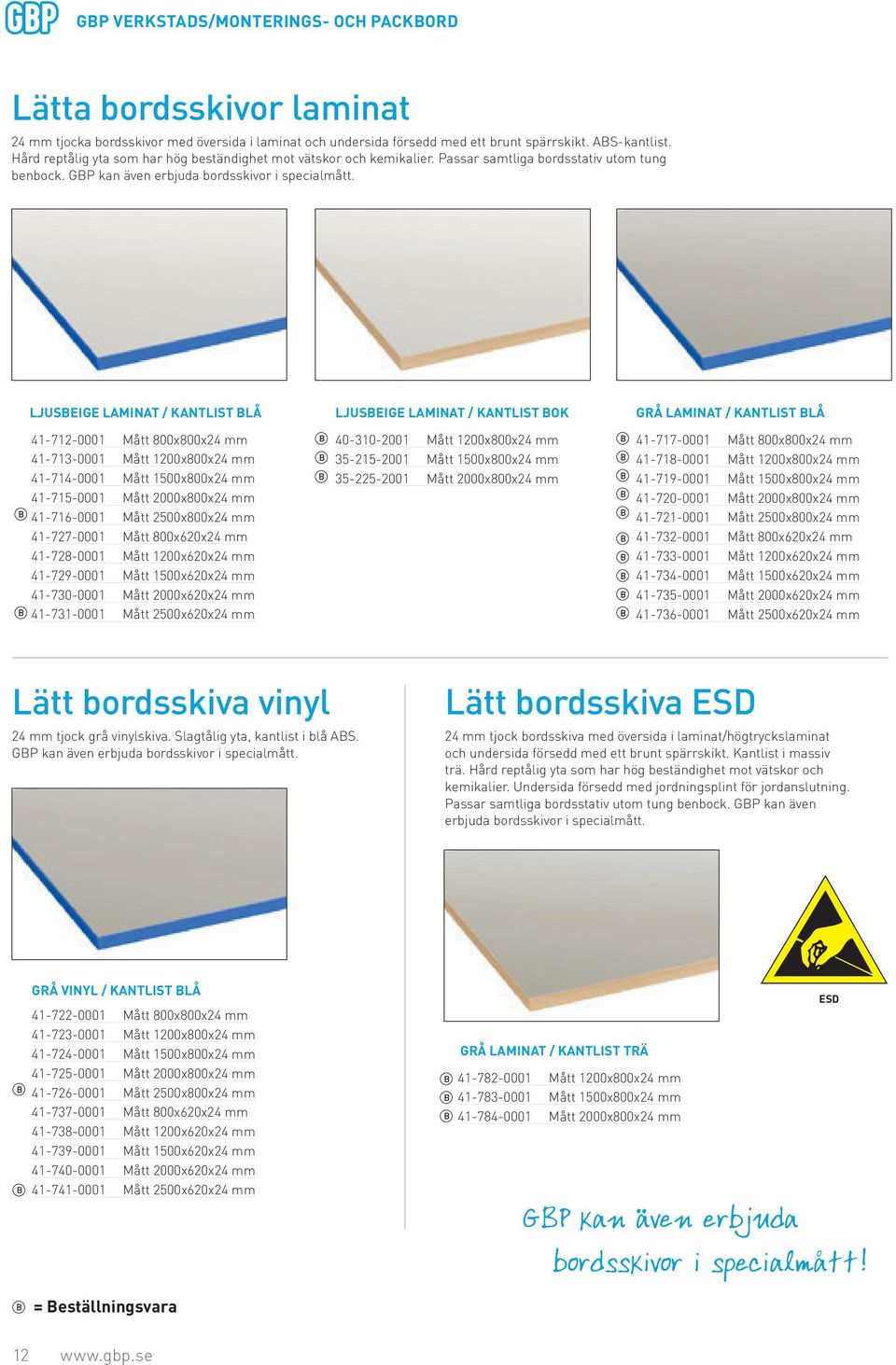 LJUSEIGE LAMINAT / KANTLIST LÅ LJUSEIGE LAMINAT / KANTLIST OK GRÅ LAMINAT / KANTLIST LÅ 41-712-0001 Mått 800x800x24 mm 41-713-0001 Mått 1200x800x24 mm 41-714-0001 Mått 1500x800x24 mm 41-715-0001 Mått