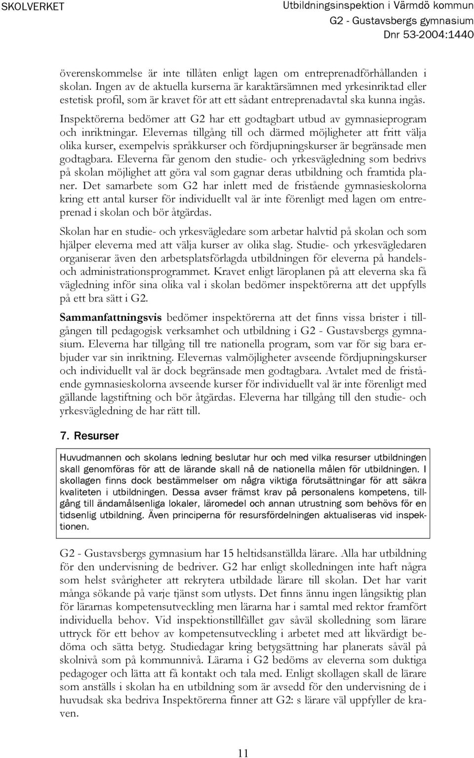 Inspektörerna bedömer att G2 har ett godtagbart utbud av gymnasieprogram och inriktningar.