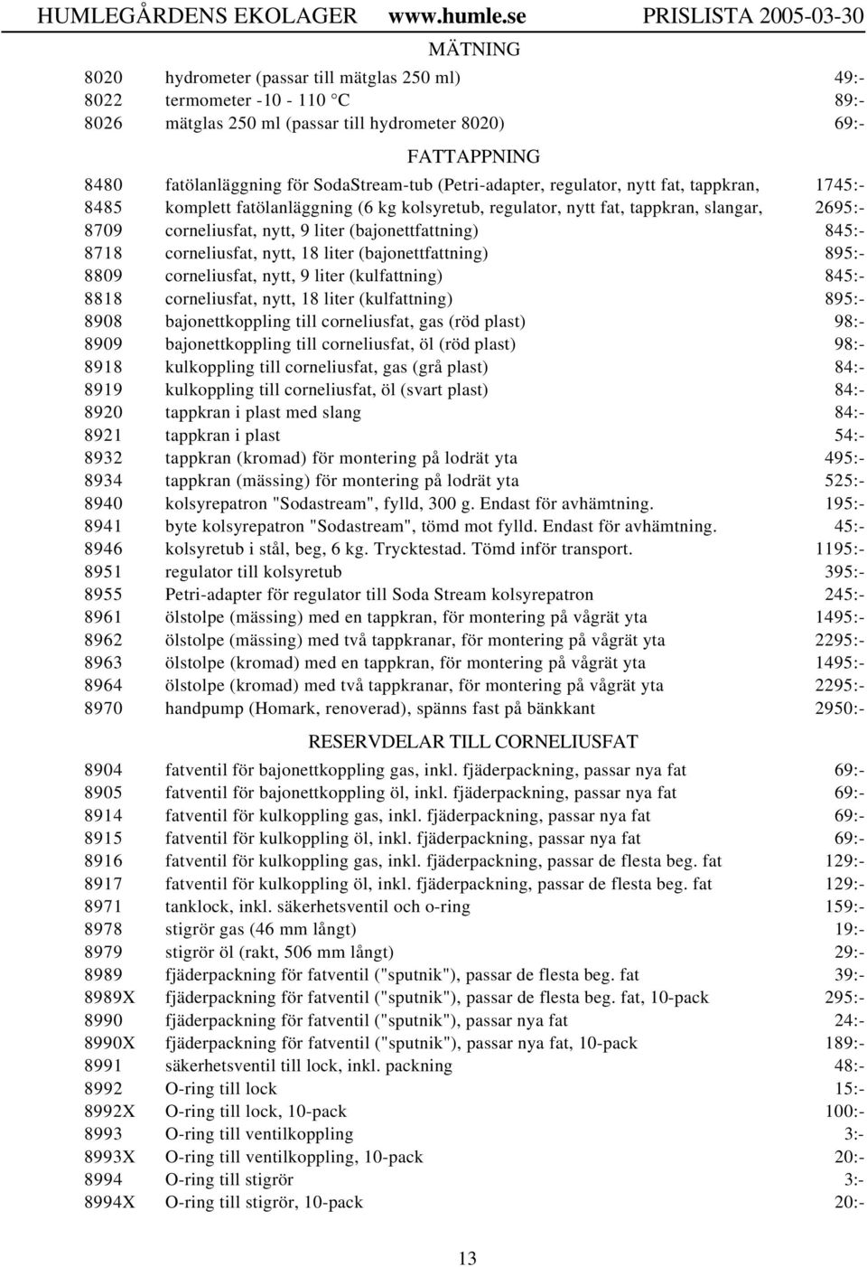 (bajonettfattning) 845:- 8718 corneliusfat, nytt, 18 liter (bajonettfattning) 895:- 8809 corneliusfat, nytt, 9 liter (kulfattning) 845:- 8818 corneliusfat, nytt, 18 liter (kulfattning) 895:- 8908
