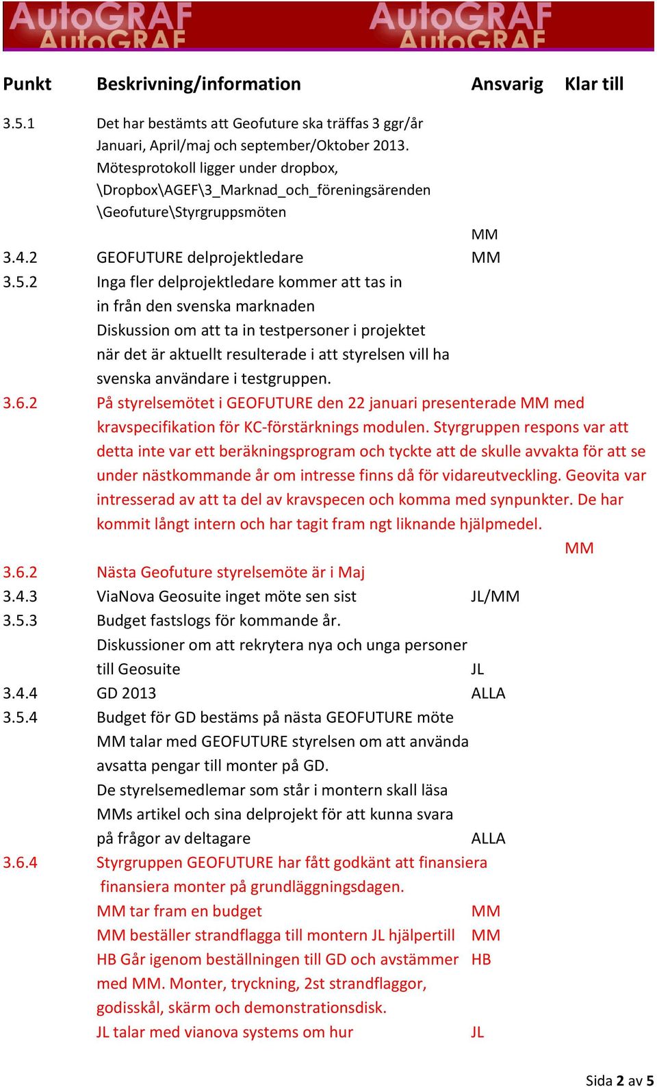 2 Inga fler delprojektledare kommer att tas in in från den svenska marknaden Diskussion om att ta in testpersoner i projektet när det är aktuellt resulterade i att styrelsen vill ha svenska användare