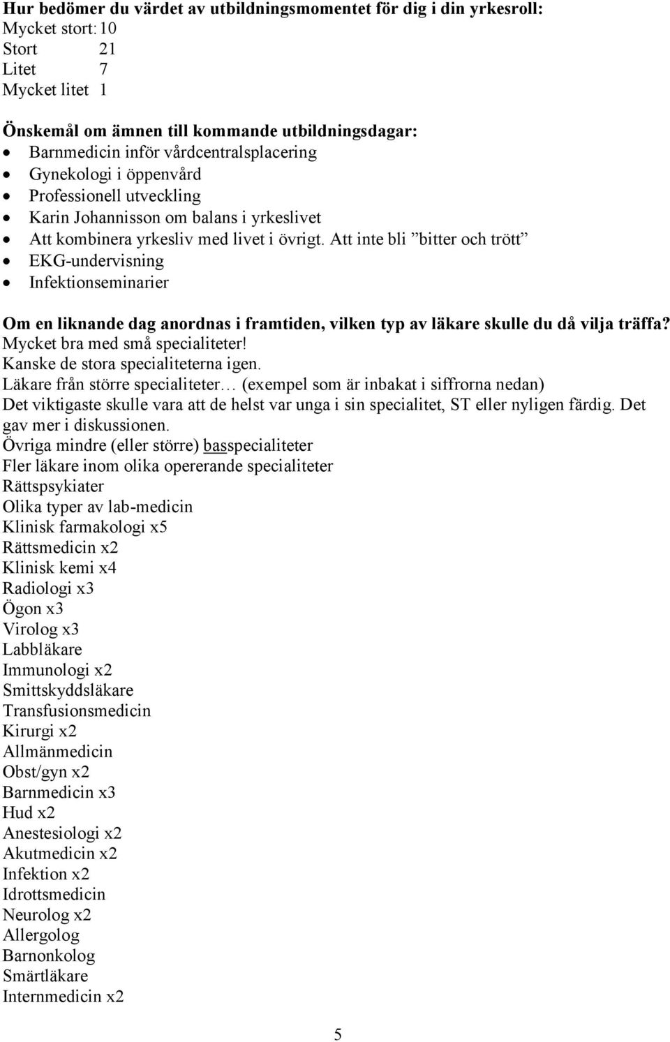 Att inte bli bitter och trött EKG-undervisning Infektionseminarier Om en liknande dag anordnas i framtiden, vilken typ av läkare skulle du då vilja träffa? Mycket bra med små specialiteter!