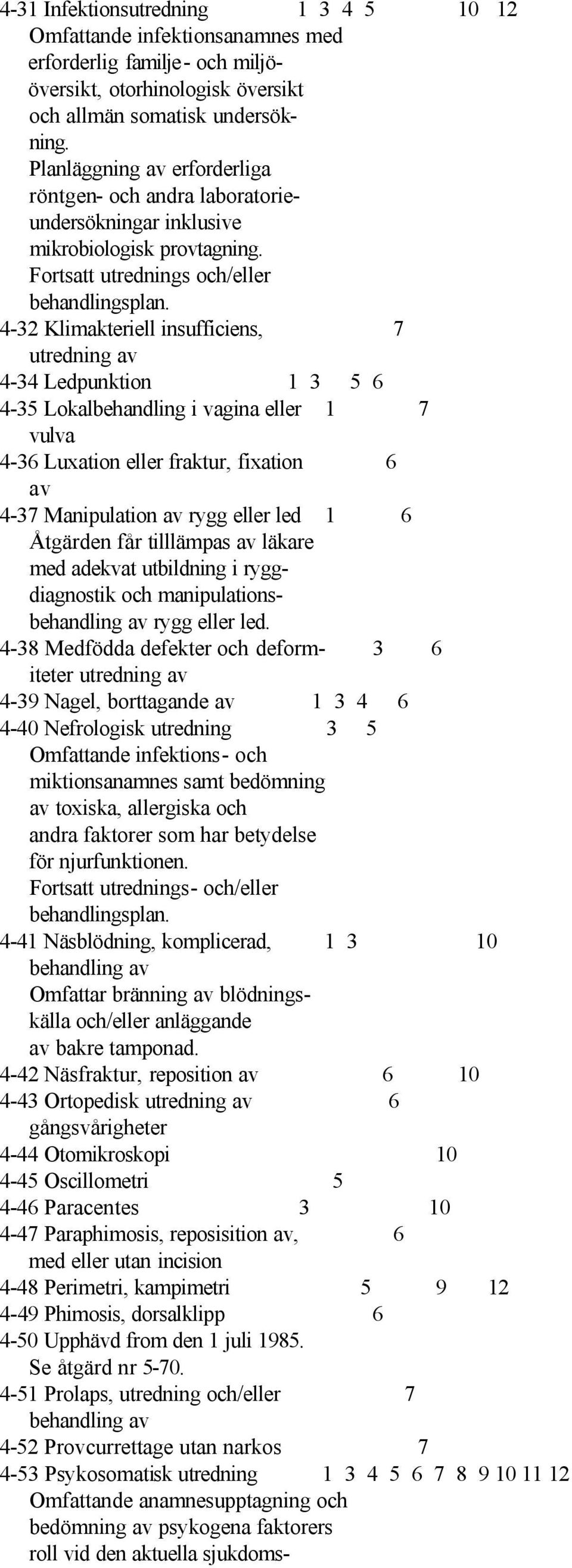 Fortsatt utrednings och/eller 4-32 Klimakteriell insufficiens, 7 utredning av 4-34 Ledpunktion 1 3 5 6 4-35 Lokalbehandling i vagina eller 1 7 vulva 4-36 Luxation eller fraktur, fixation 6 av 4-37