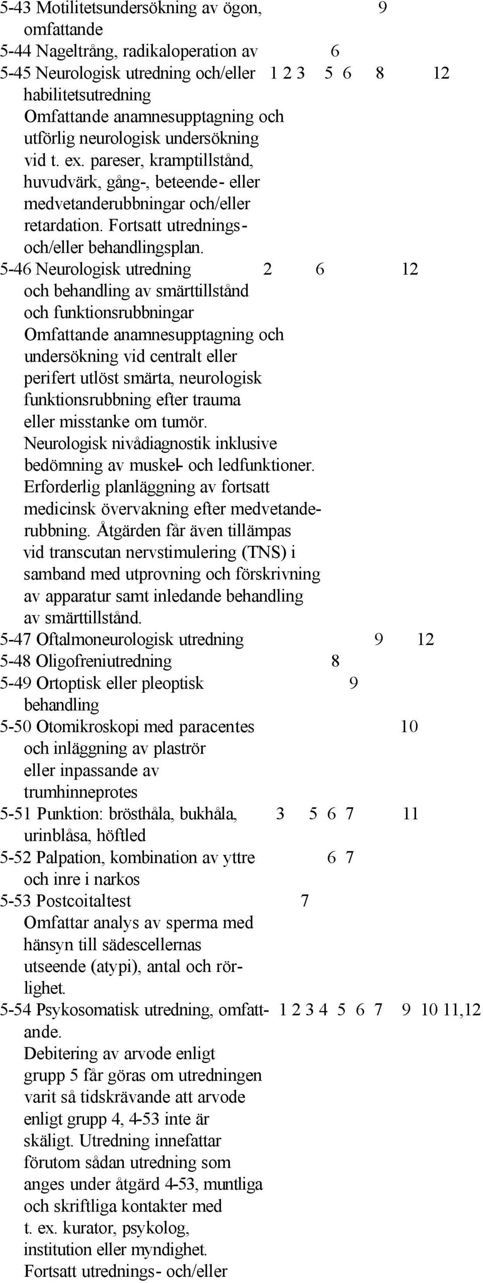 Fortsatt utredningsoch/eller 5-46 Neurologisk utredning 2 6 12 och behandling av smärttillstånd och funktionsrubbningar Omfattande anamnesupptagning och undersökning vid centralt eller perifert