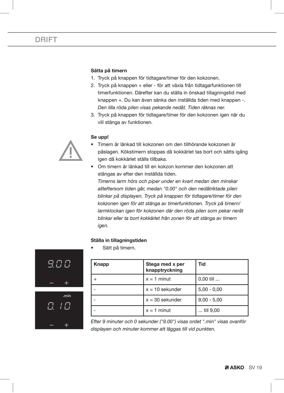 Tryck på knappen för tidtagare/timer för den kokzonen igen när du vill stänga av funktionen. Se upp! Timern är länkad till kokzonen om den tillhörande kokzonen är påslagen.