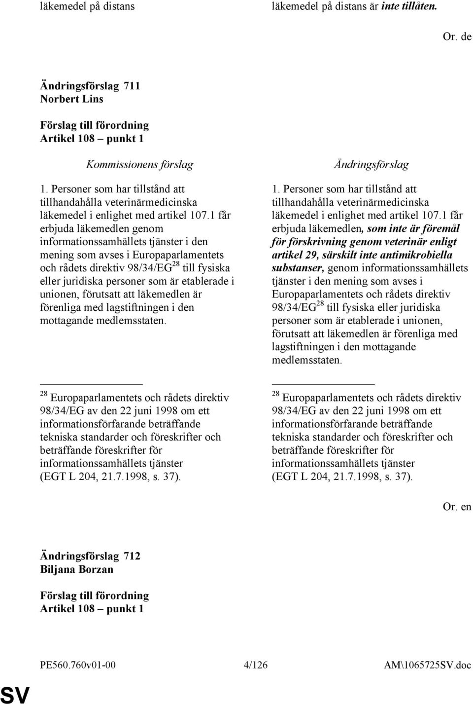 1 får erbjuda läkemedlen genom informationssamhällets tjänster i den mening som avses i Europaparlamentets och rådets direktiv 98/34/EG 28 till fysiska eller juridiska personer som är etablerade i