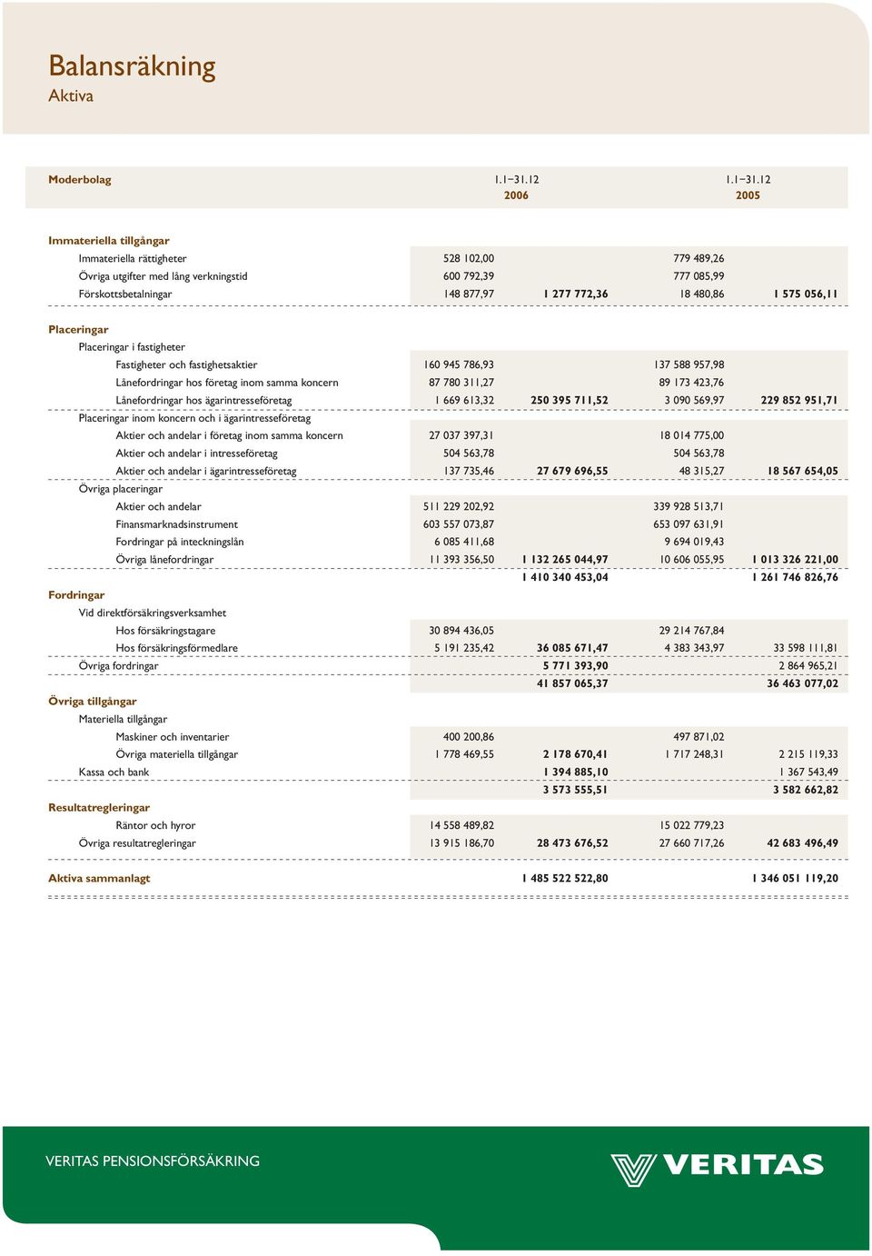 12 2005 Immateriella tillgångar Immateriella rättigheter 528 102,00 779 489,26 Övriga utgifter med lång verkningstid 600 792,39 777 085,99 Förskottsbetalningar 148 877,97 1 277 772,36 18 480,86 1 575