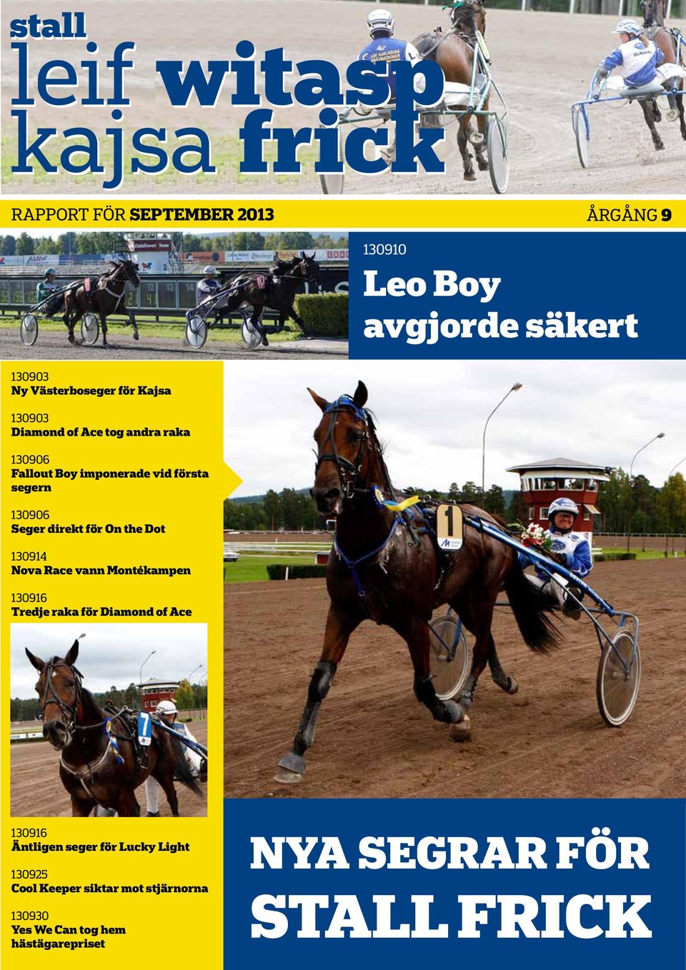 Seger direkt för On the Dot 130914 Nova Race vann Montékampen 130916 Tredje raka för Diamond of Ace 130916 Äntligen