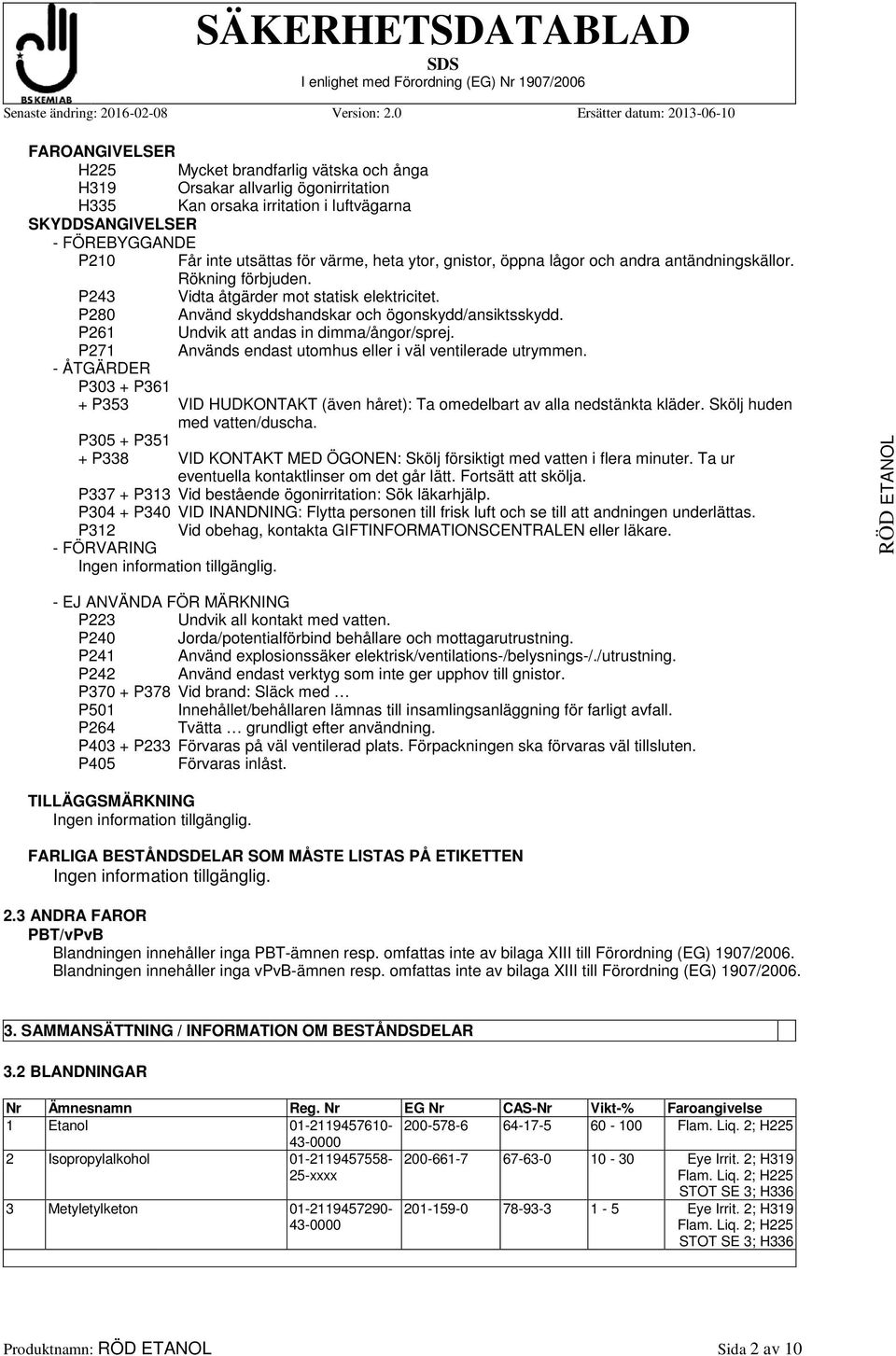 P261 Undvik att andas in dimma/ångor/sprej. P271 Används endast utomhus eller i väl ventilerade utrymmen.