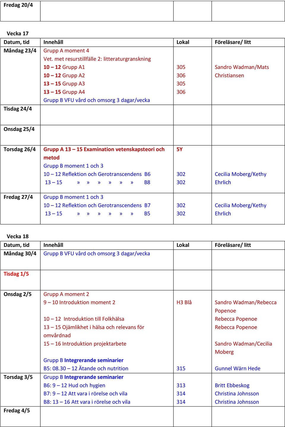 Grupp A 13 15 Examination vetenskapsteori och metod och 3 10 12 Reflektion och Gerotranscendens B6 13 15»»»»»» B8 5Y Cecilia Moberg/Kethy Ehrlich Fredag 27/4 och 3 10 12 Reflektion och