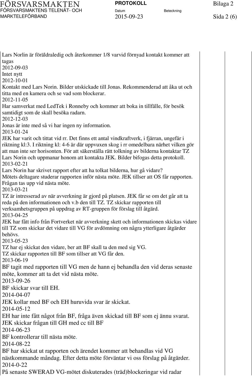 2012-11-05 Har samverkat med LedTek i Ronneby och kommer att boka in tillfälle, för besök samtidigt som de skall besöka radarn. 2012-12-03 Jonas är inte med så vi har ingen ny information.