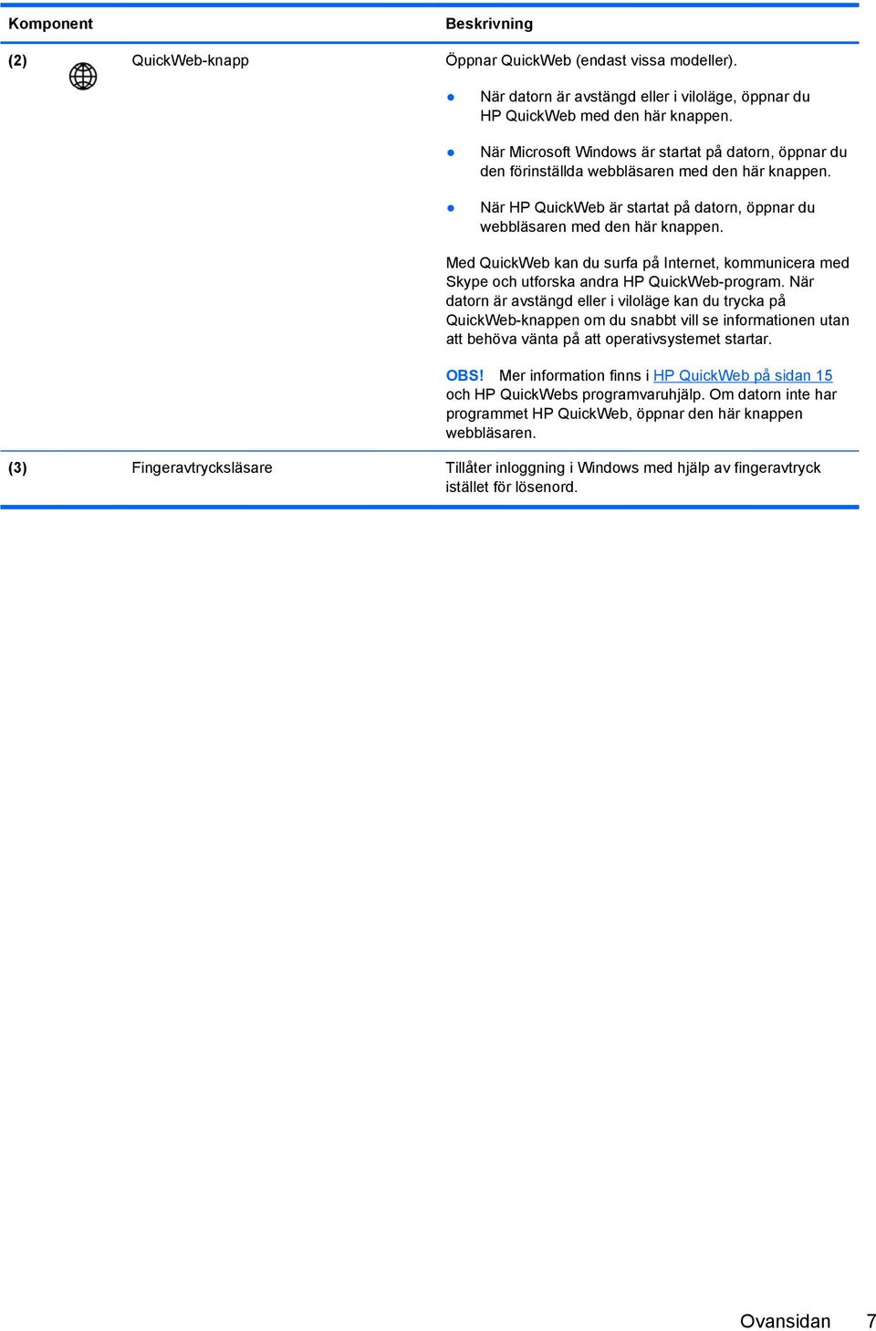 Med QuickWeb kan du surfa på Internet, kommunicera med Skype och utforska andra HP QuickWeb-program.