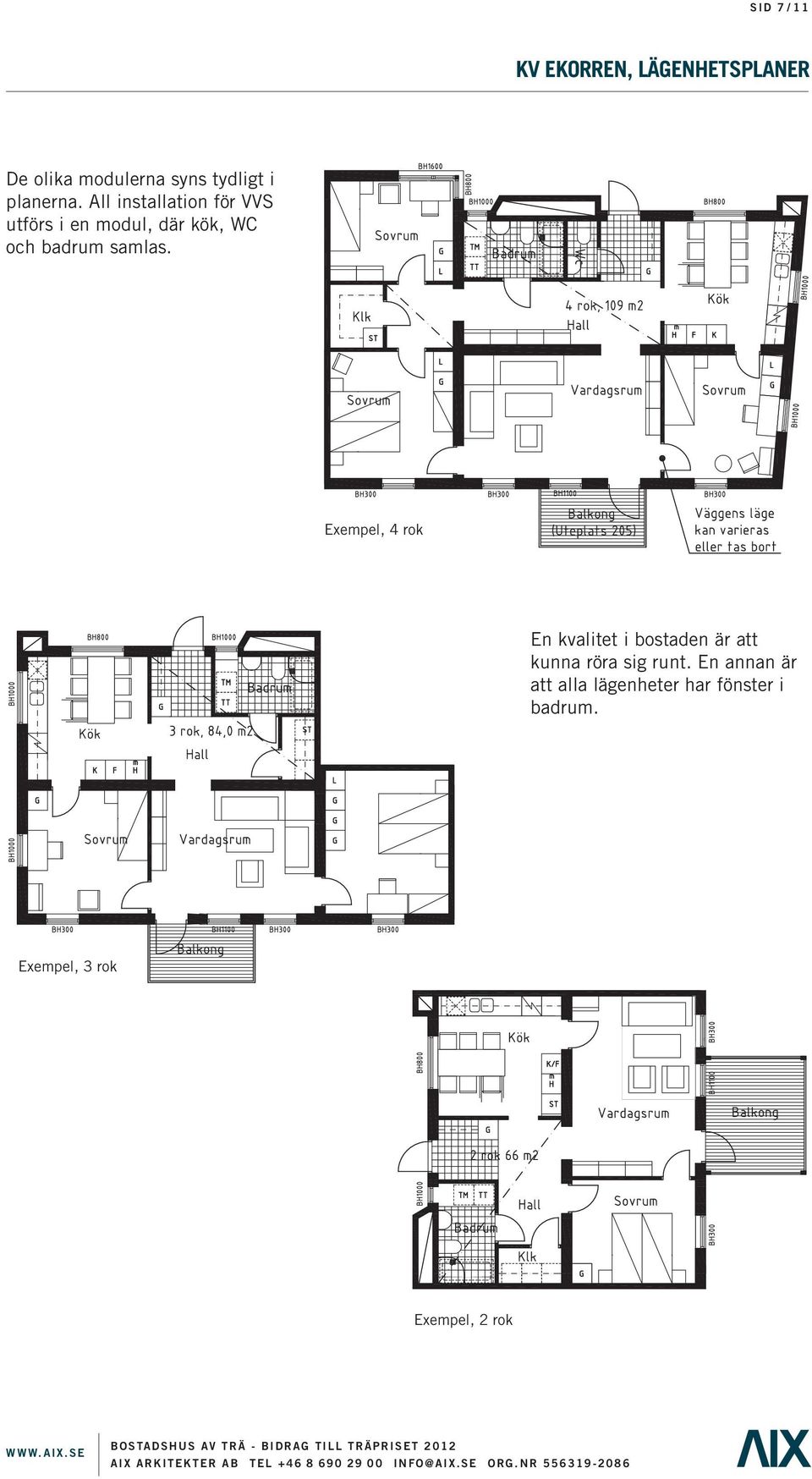 All installation för VVS utförs i en modul, där kök, WC och badrum samlas.