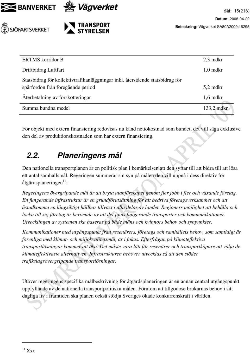 redovisas nu känd nettokostnad som bundet, det vill säga exklusive den del av produktionskostnaden som har extern finansiering. 2.