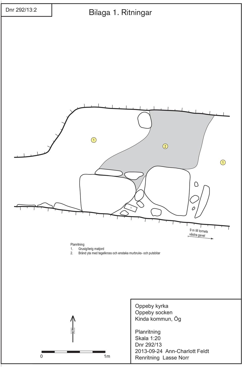 till tornets västra gavel i i Planritning 1. Grusig/lerig matjord 2.