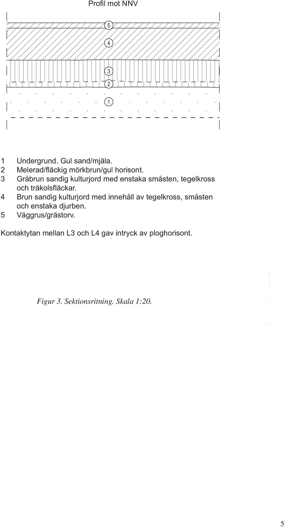 4 Brun sandig kulturjord med innehåll av tegelkross, småsten och enstaka djurben.