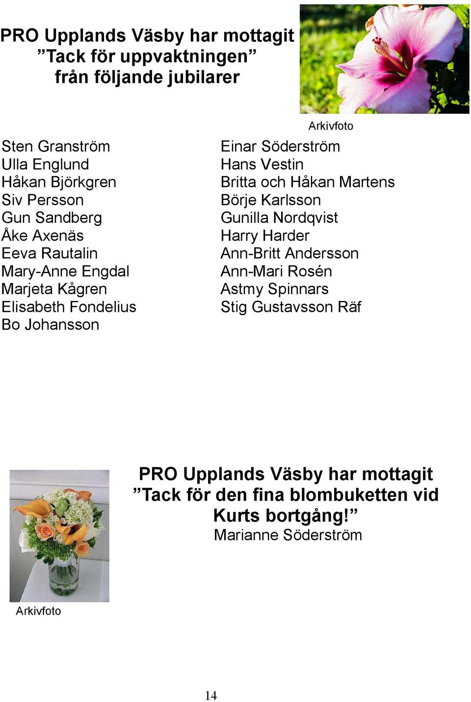 Söderström Hans Vestin Britta och Håkan Martens Börje Karlsson Gunilla Nordqvist Harry Harder Ann-Britt Andersson Ann-Mari Rosén